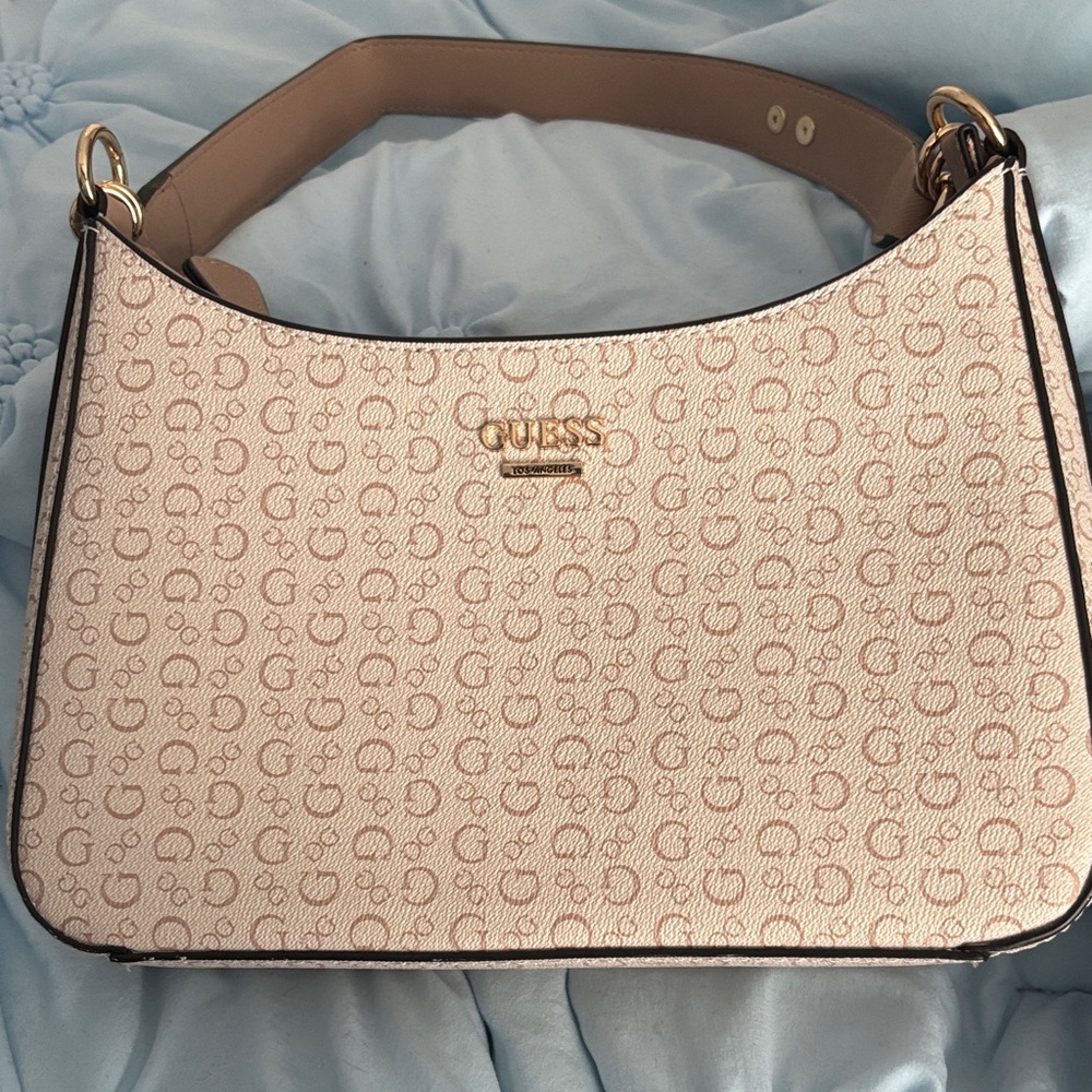 GUESS Beige Monogram Shoulder Bag